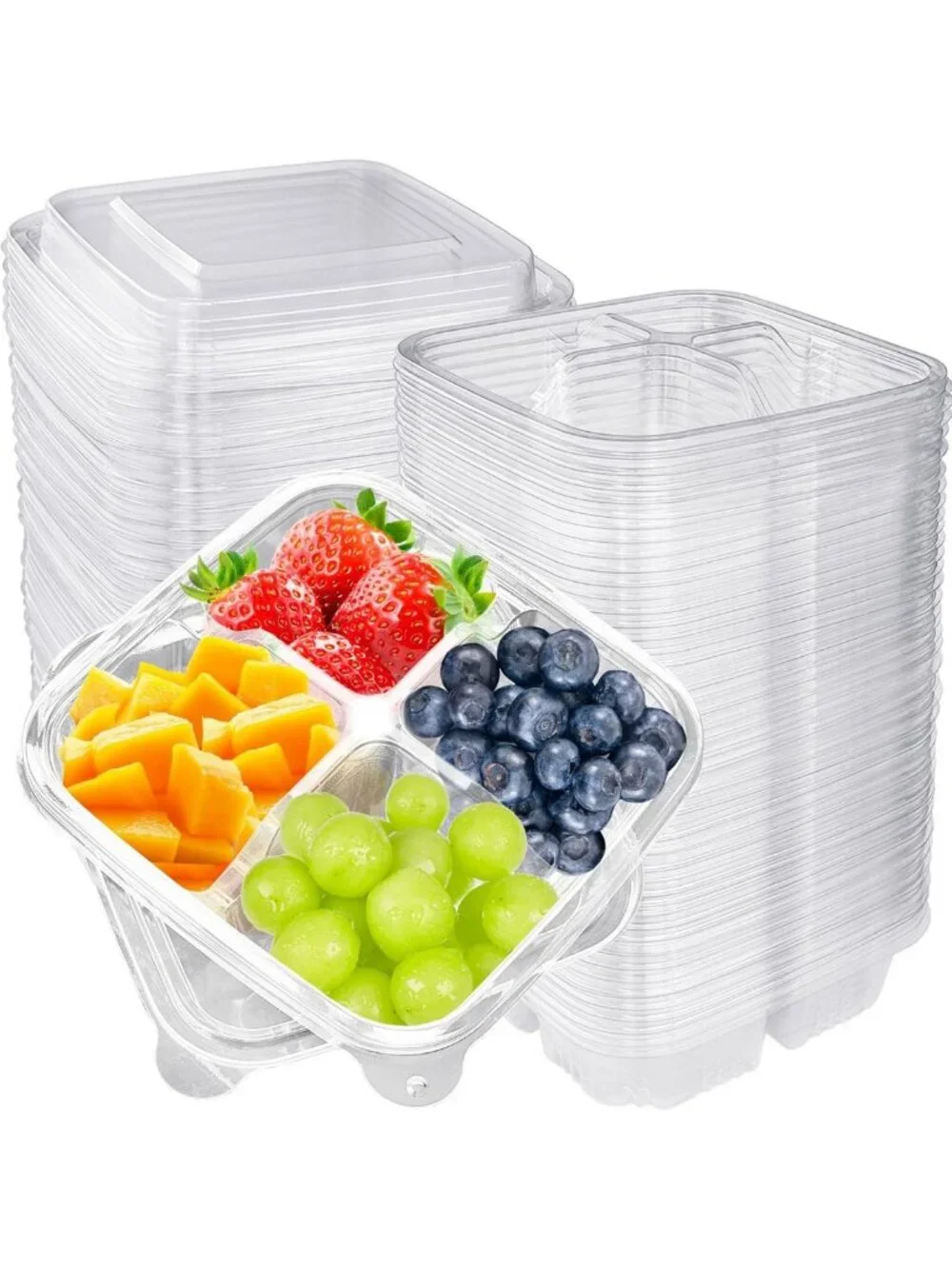 50 Pack Bento Snack Containers | 4 Compartment Lunch Box for Meal Prep & Snacks